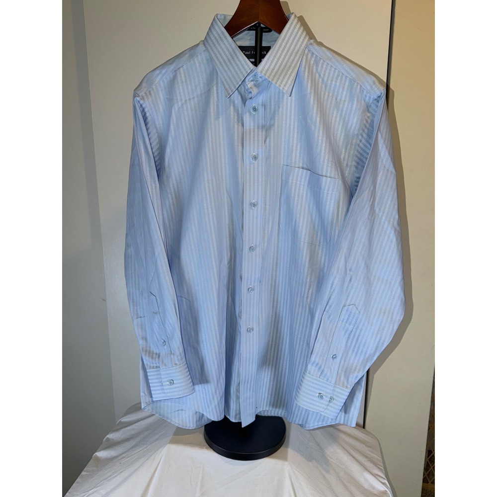 Paul Fredrick Dress Shirt Mens 16 x 33 Blue Striped Non-Iron Two Ply Cotton - Picture 2 of 8
